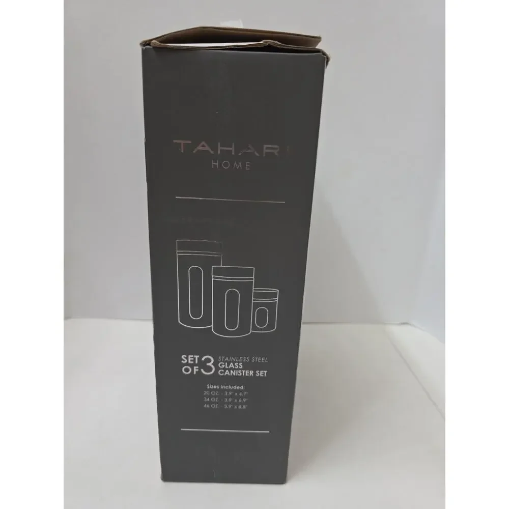 Tahari Home 18K Signature 3-Pc Glass Canister Set Matte Black NEW